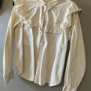 Free People Samantha Cream Ruffled Denim Button Down Shirt